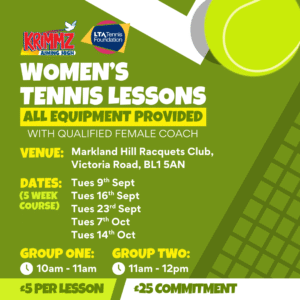 Women's Tennis Lessons, Tues 9th Sept, 10am